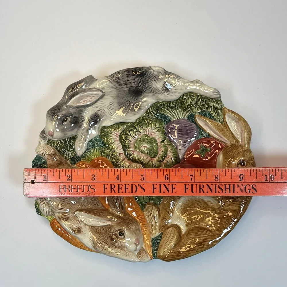 Fitz & Floyd Round Serving Platter English Garden‎ Bunnies Veggies Decorative